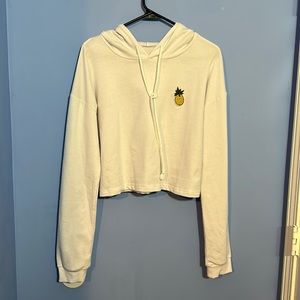 SHEIN white cropped hoodie with pineapple patch Size L